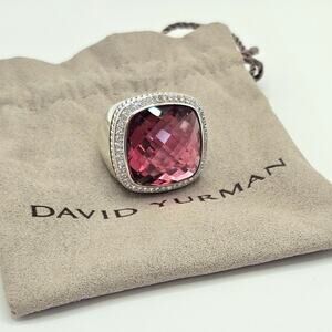 David Yurman Albion 925 Sterling Silver 20mm Pink Tourmaline & Diamond Ring